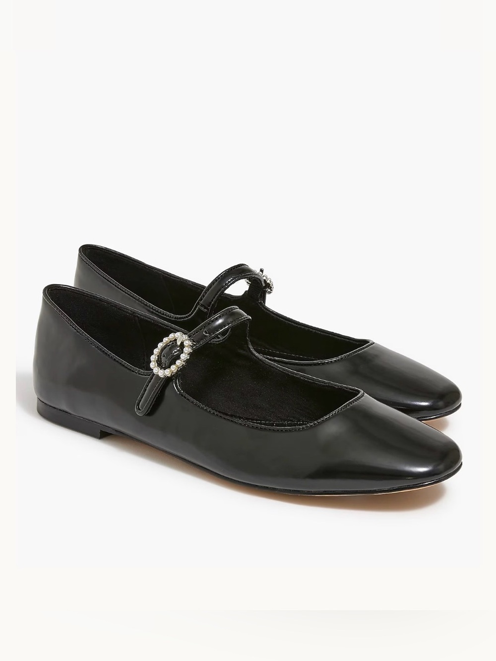 J. Crew Black Pearl-Buckle Mary Jane Flats